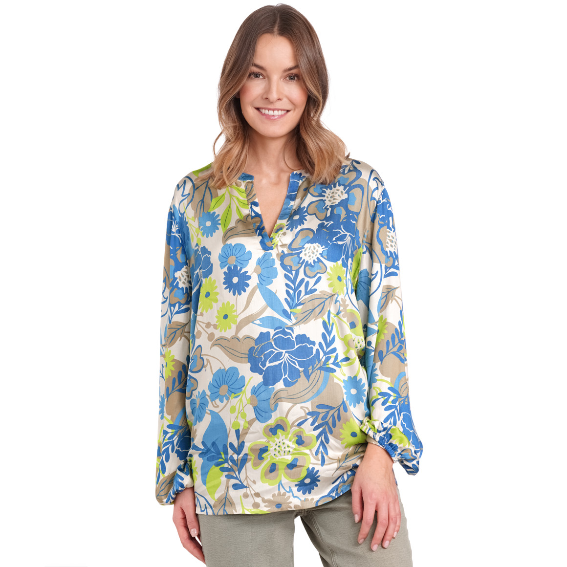 Gina Benotti Damen Bluse mit Blumen-Allover dunkelblau / blau / grün