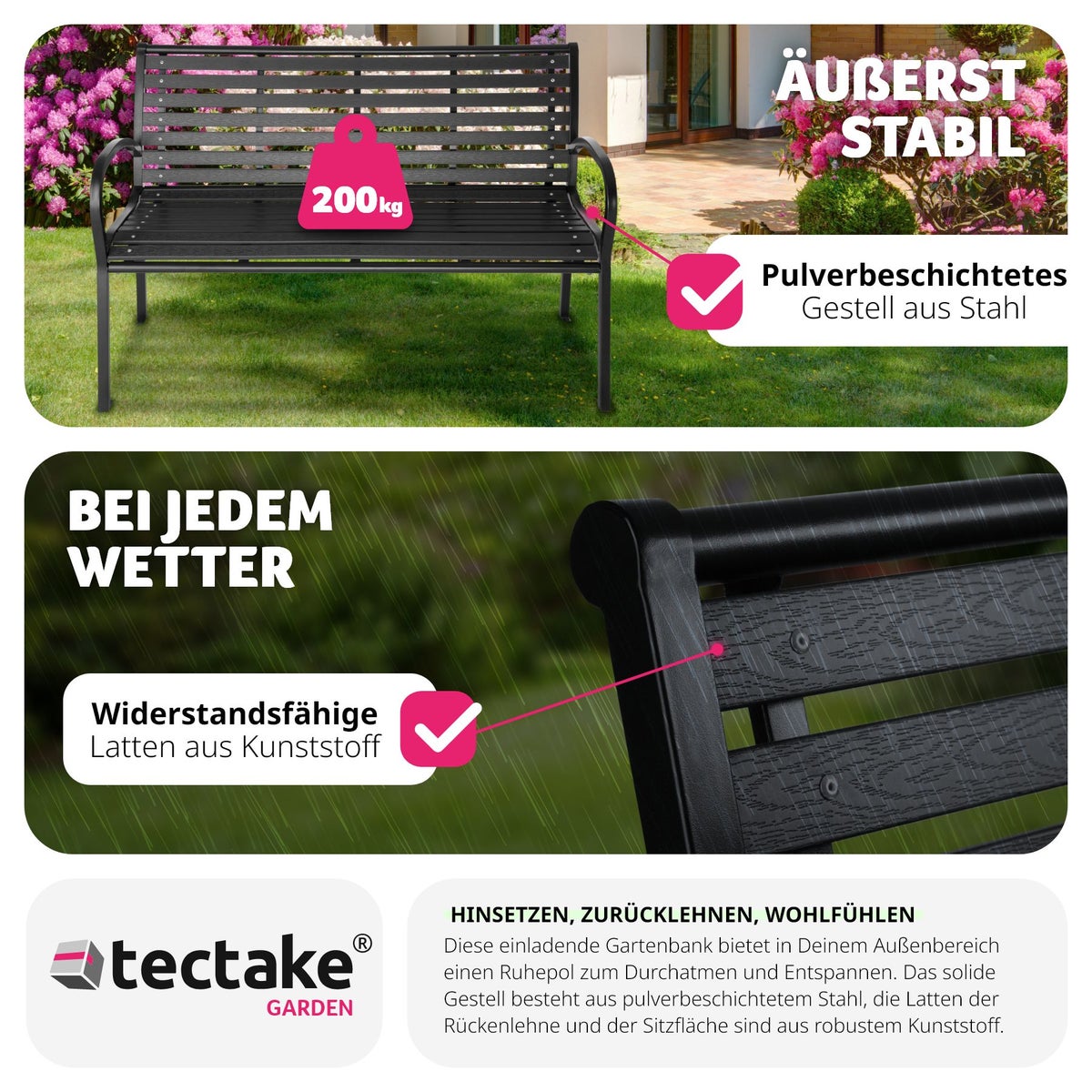 tectake Pino 3-zits tuinbank 126 x 62 x 81,5 cm