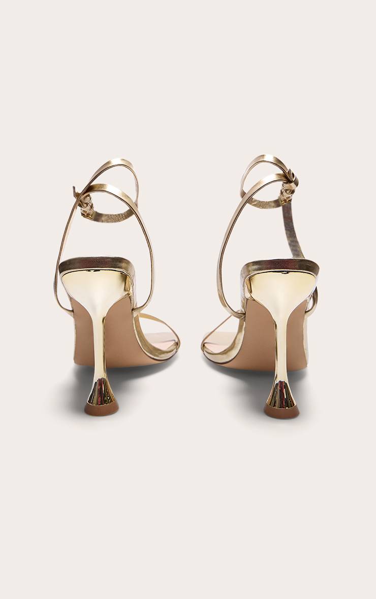 Doré Sandales À Talons Dorées Coupe Large À Bout Carré Avec Bride À La Cheville En Synthétiquecuir