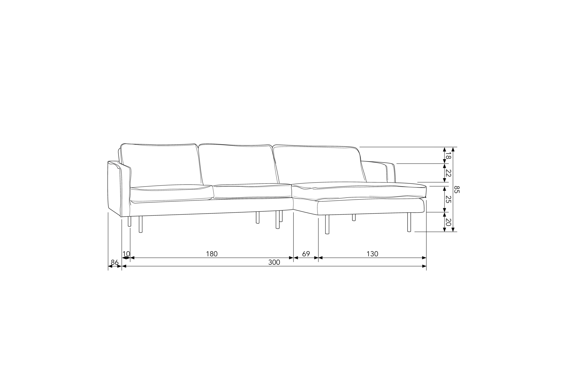 BePureHome chaise longue Rodeo velvet Rechts - Khaki