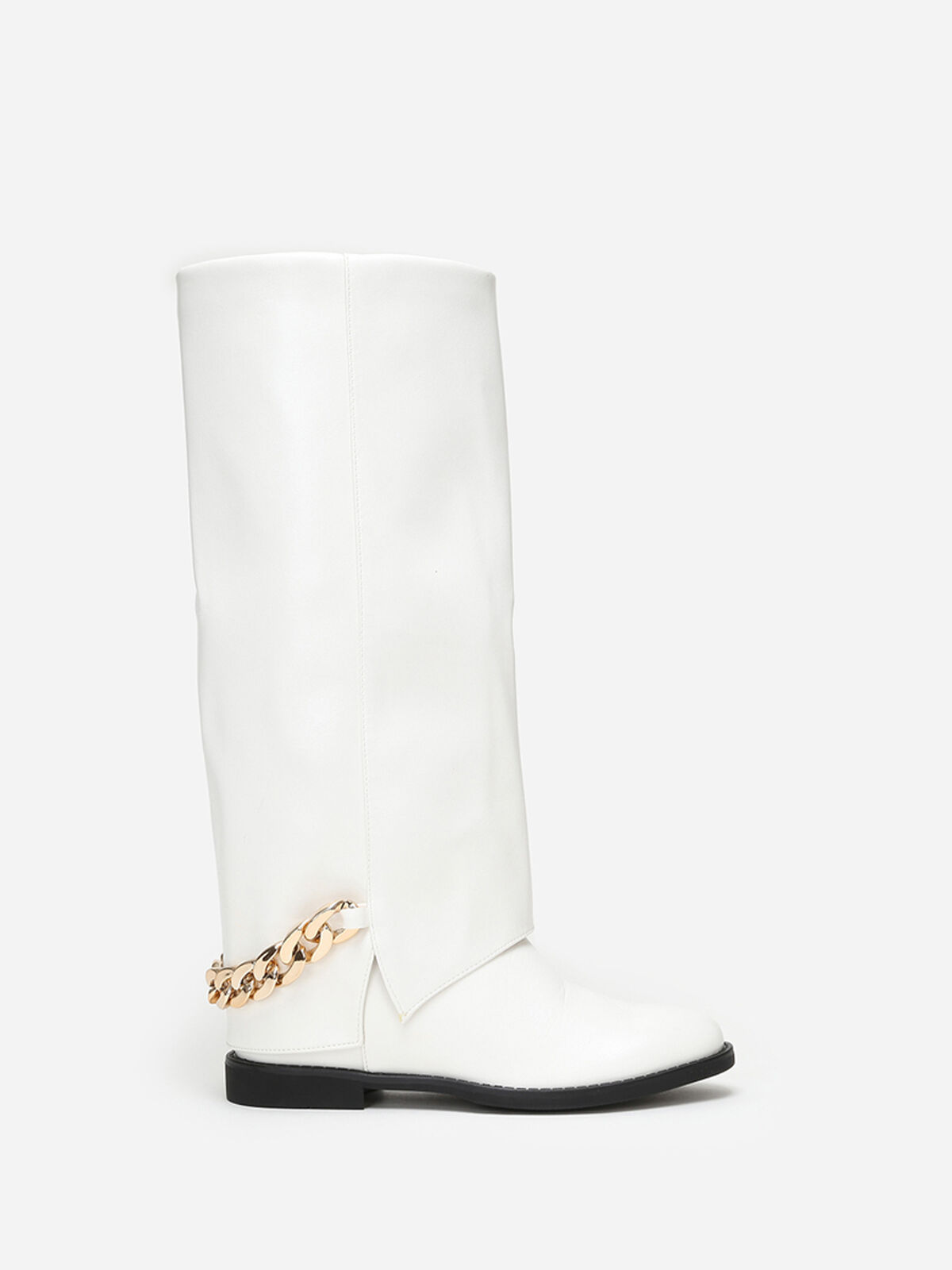Bottes à revers avec chaîne- Blanc