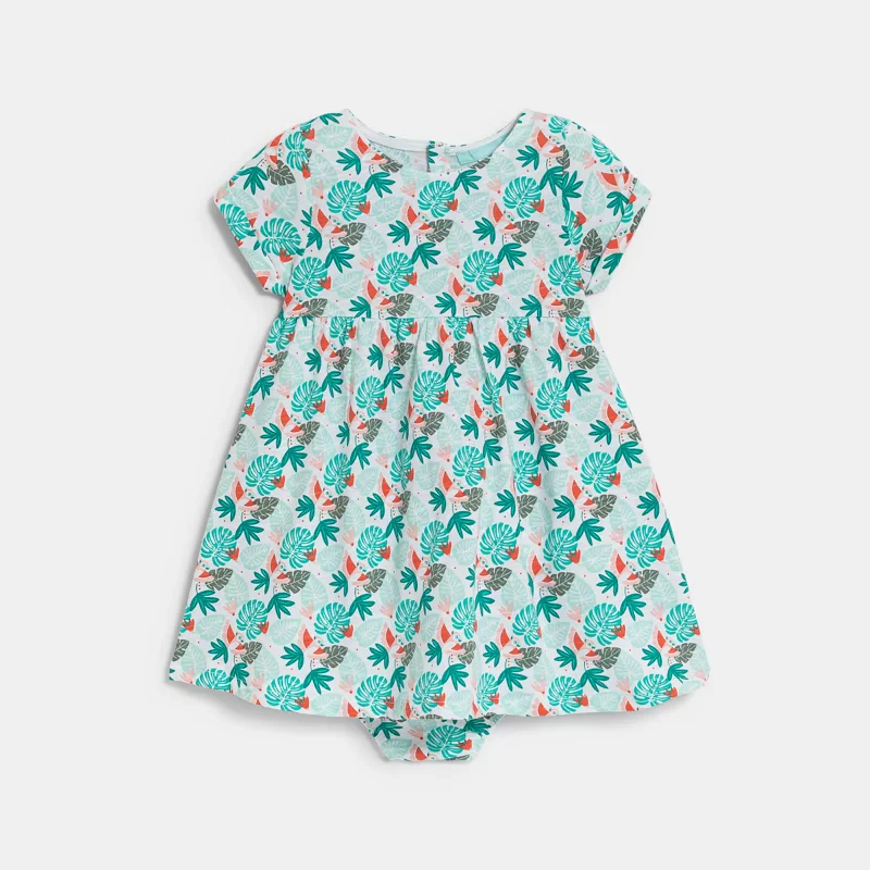 Robe en jersey de coton imprimé tropical vert bébé fille Vert