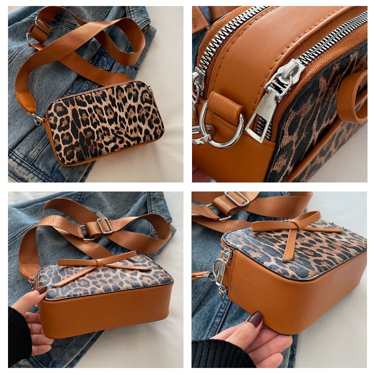 Indenis - Crossbodytas met luipaardprint en strik
