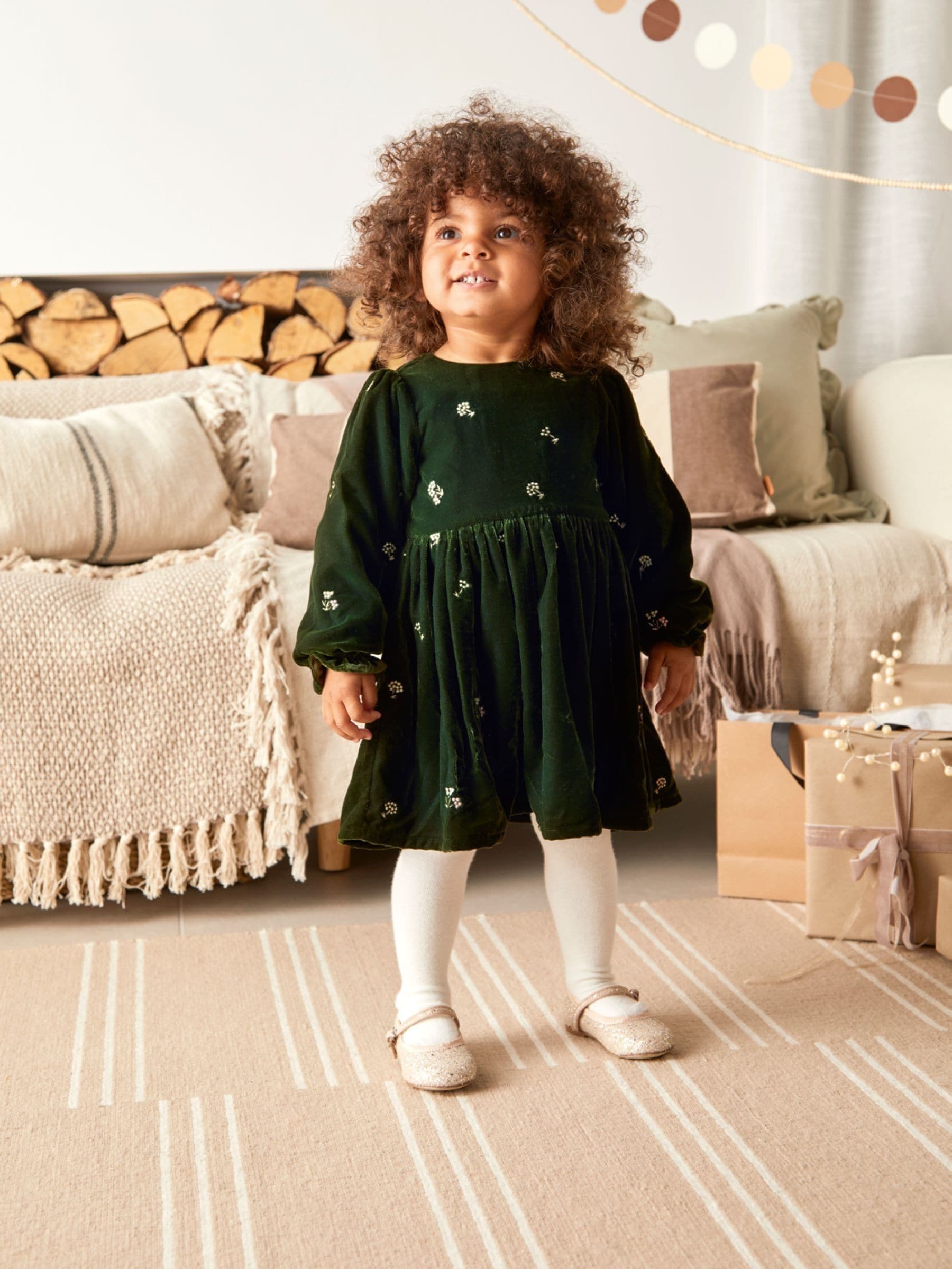 Mamas & Papas Embroidered Velvet Dress