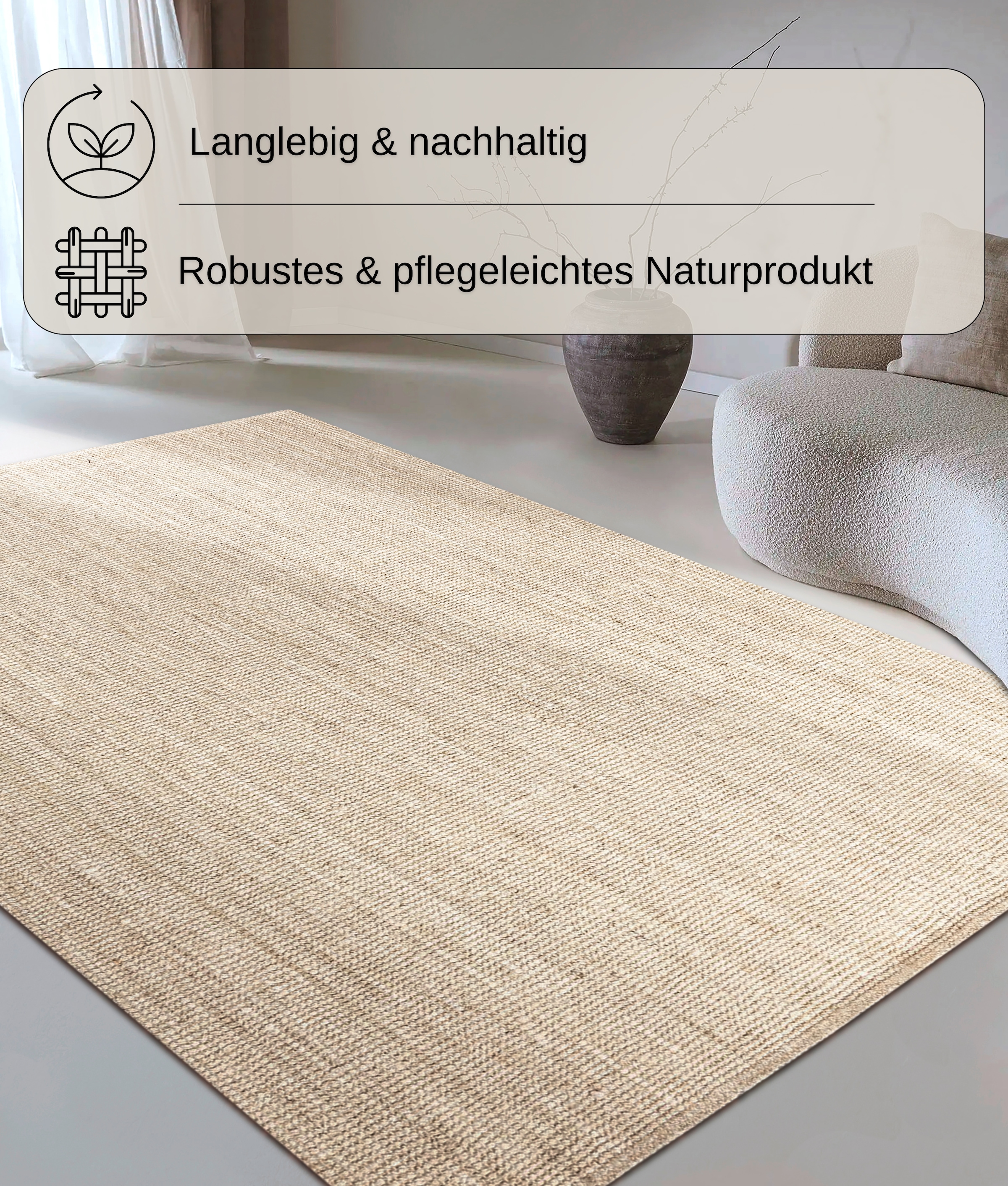 my home Teppich »Avot Juteteppich« rechteckig 10 mm Höhe 100% Jutefaser, Läufer, Esszimmer, Wohnzimmer, Skandi