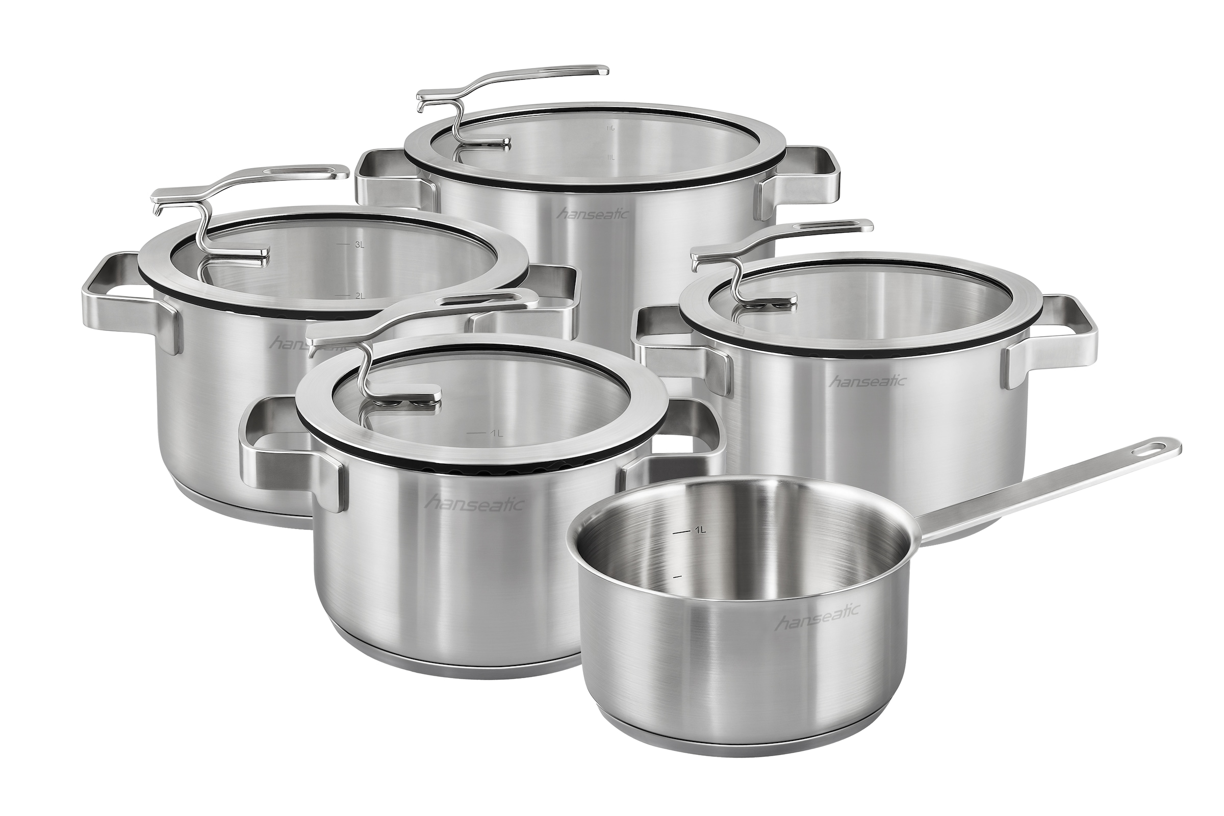 Hanseatic Topf-Set »STYLE« Set, Fleischtopf 1x 16 cm / 2x 20 cm / 1x 24 cm, Stielkasserolle 16 cm, 9 Stk. tlg. Edelstahl 18/10