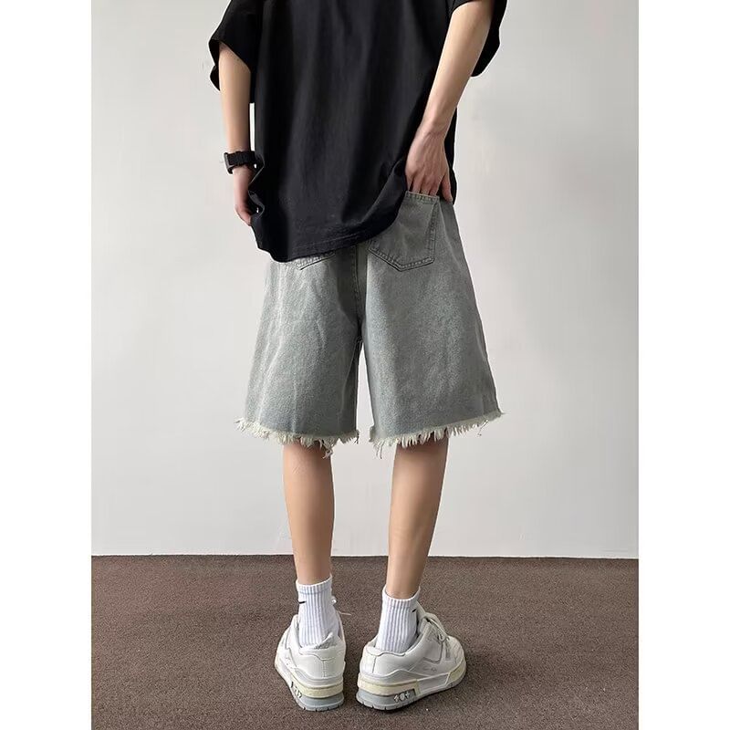 Phoneus - Versleten denim shorts met trekkoordtaille