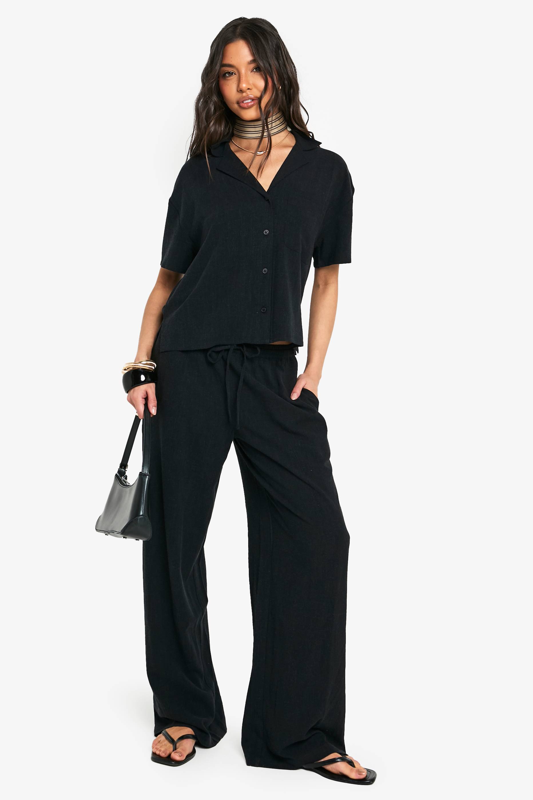 boohoo Chemise en lin premium à manches courtes