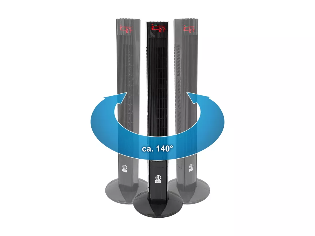 Ventilateur colonne tour oscillant sur pied 116cm piédestal noir +télécomande