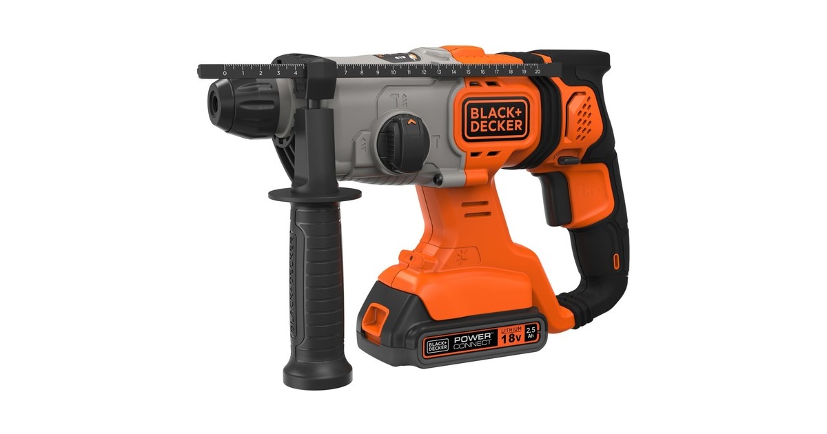 BLACK+DECKER18V 2.5Ah SDS+ Pneumatische boorhamer BCD900E2K-QW klopboormachine  (Oranje, 2x 18V 2.5h accu's en oplader inbegrepen + koffer)