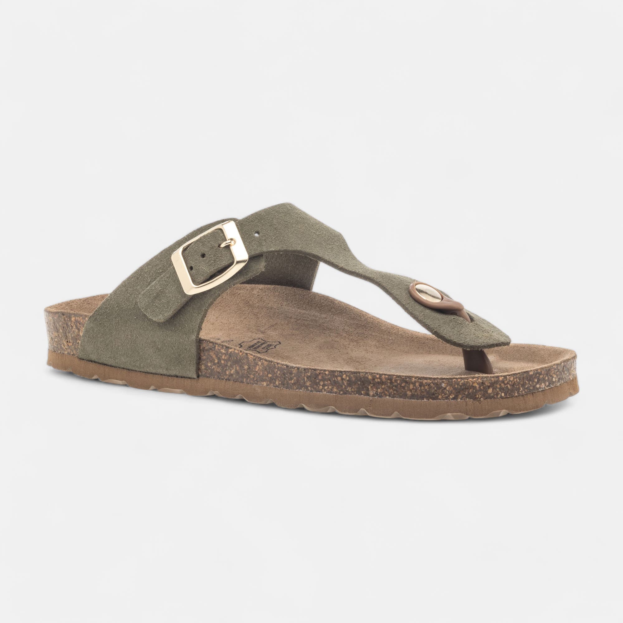 Mules semelle liège Femme en cuir kaki