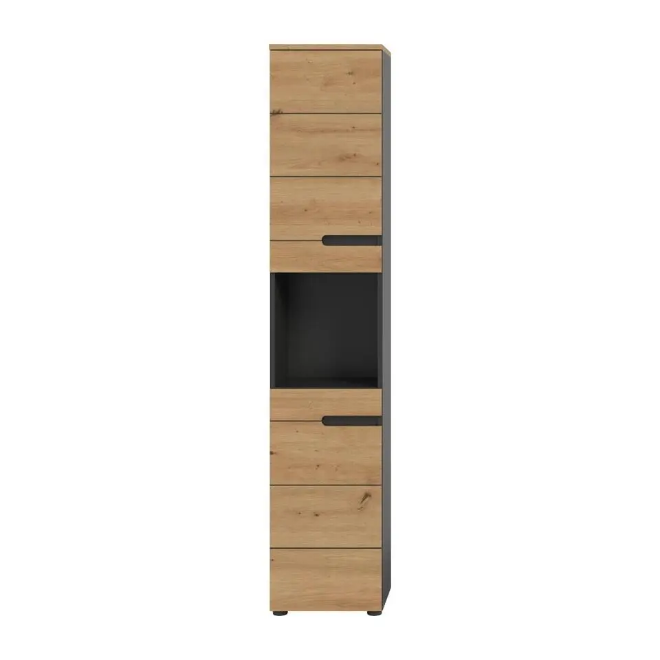 Hioshop Canu kolomkast 2 deuren- 1 plank eiken decor- grijs