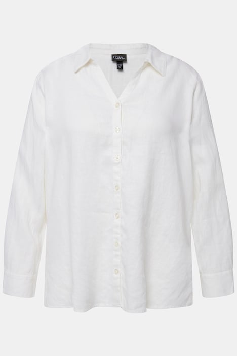 Bluse, Leinen, offener Kragen, Langarm