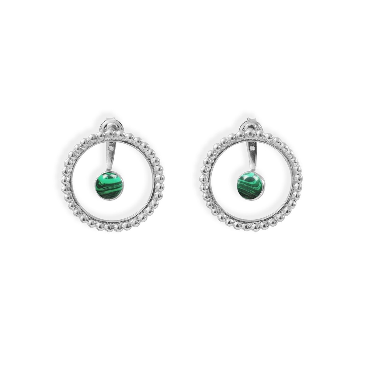 Boucles cercles de perles et pierres en Argent