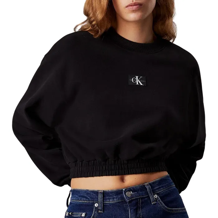 Calvin Klein Woven Label Cropped Crewneck Sweater Dames