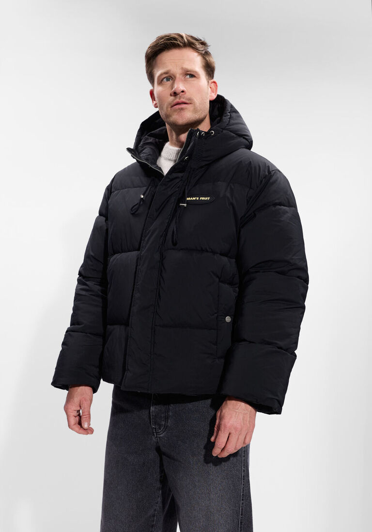 zwarte bram's fruit gewatteerde jas hooded puffer jacket