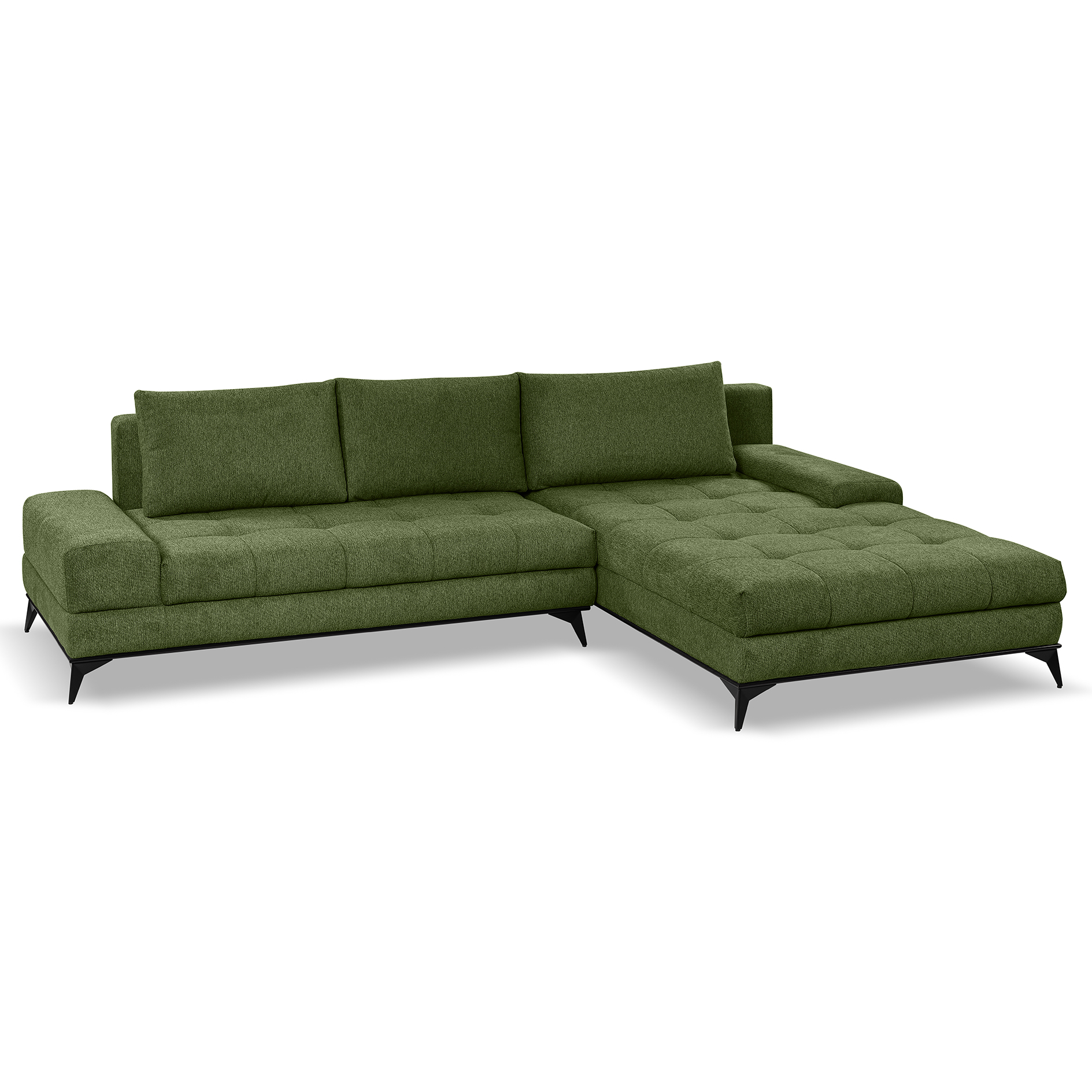 Ecksofa - grün- Liegefunktion und Staukasten - Longchair rechts