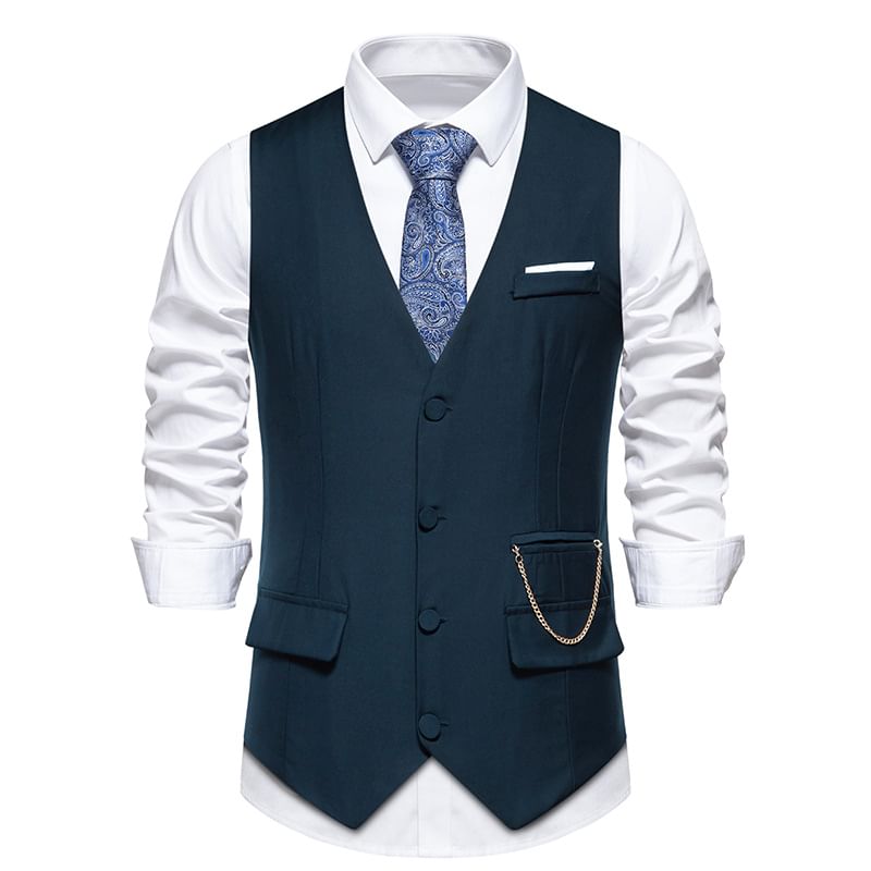 YIKES - V-hals effen enkelrijgs vest met ketting