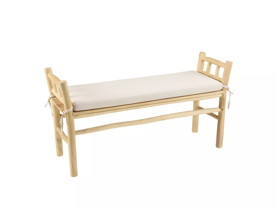WILL - Banc en branches de teck naturel coussin blanc