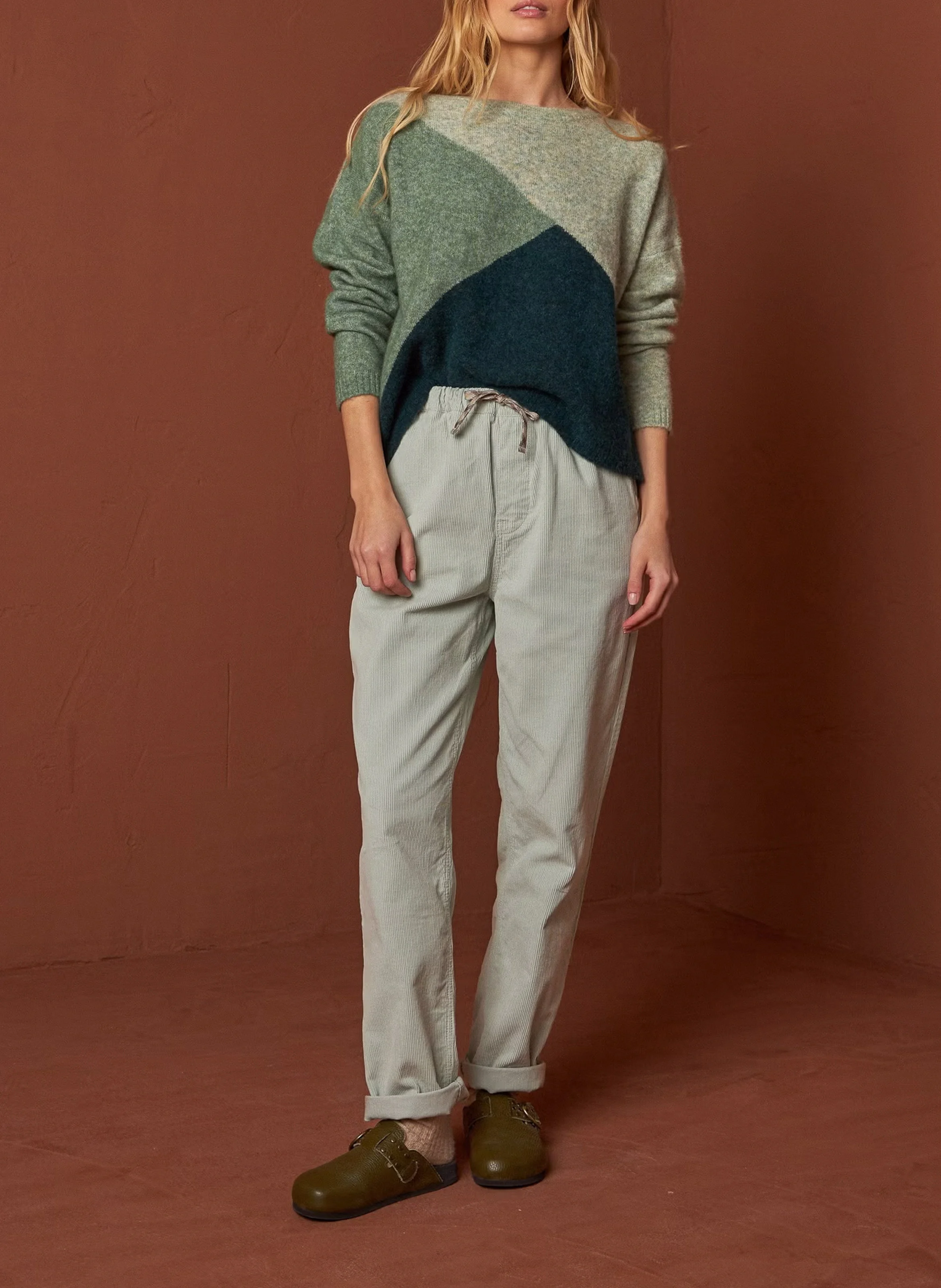 Pull col rond en laine mélangée | Vert