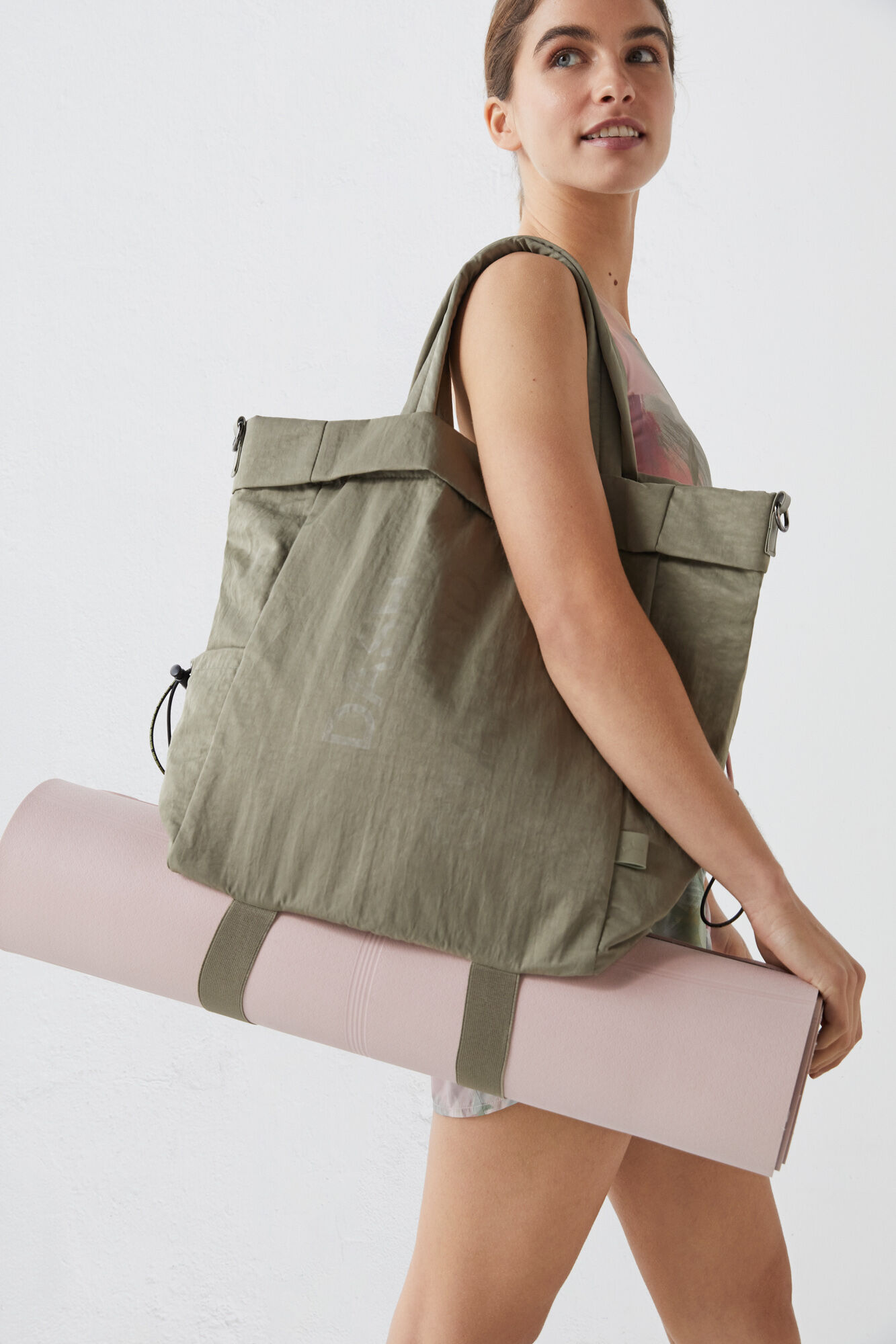 Bolsa de compras verde-oliva - bege