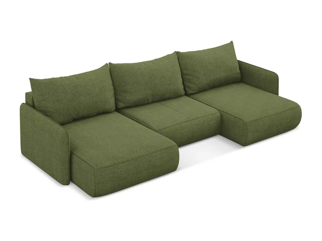 Canapé d'angle panoramique convertible en tissu chenille - bouteille verte - NANEA