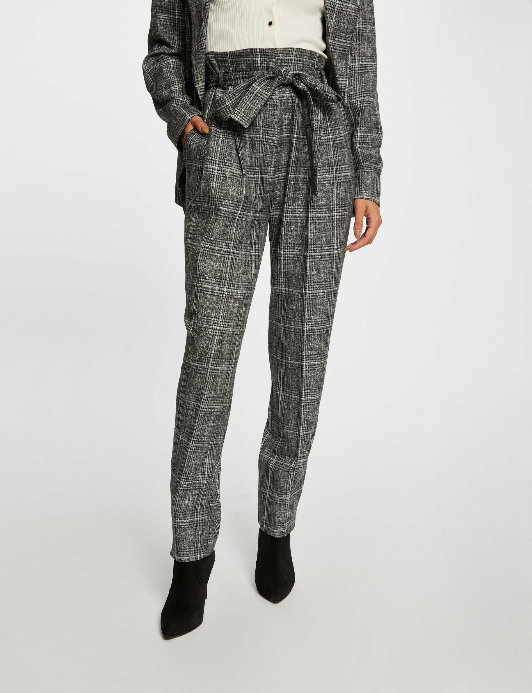 Pantalon city paperbag à carreaux gris moyen femme - gris_moyen