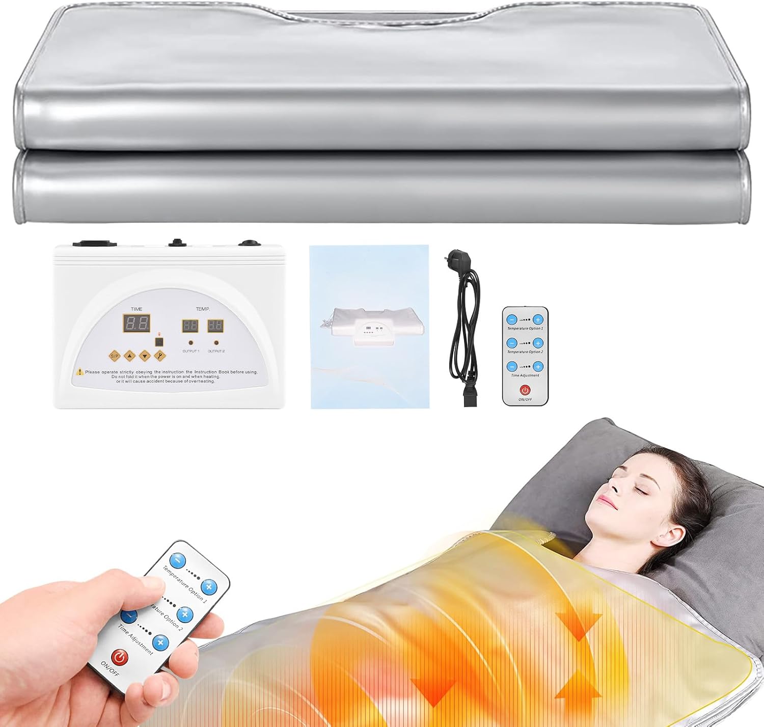 Infrared Sauna Blanket, MINENICE 2 Zone Infrarot Saunadecke mit Abnehmbaren Ärmeln Ferninfrarot Oxford Sauna-Heizdecke Professionel Detox Therapie Tragbare Sauna Decke mit Fernbedienung,Silber
