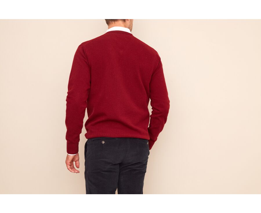 Pull col V homme laine Rouge sombre - ELIAN