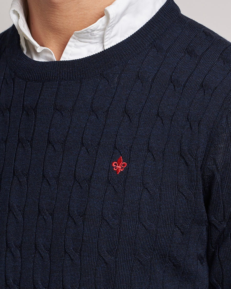 Morris Merino Cable O-Neck Navy