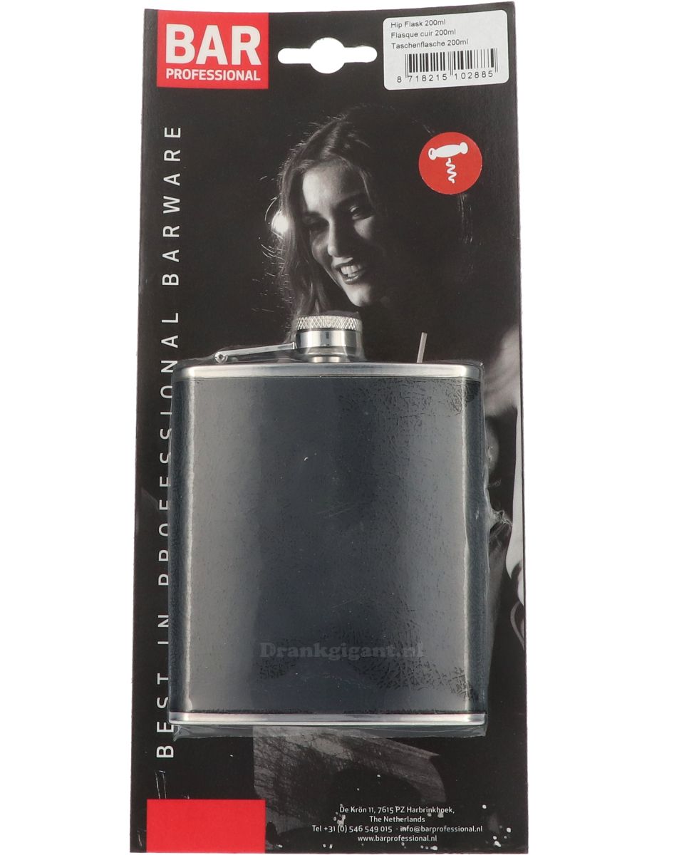 Heupflacon RVS Zwart Leer 20 cl