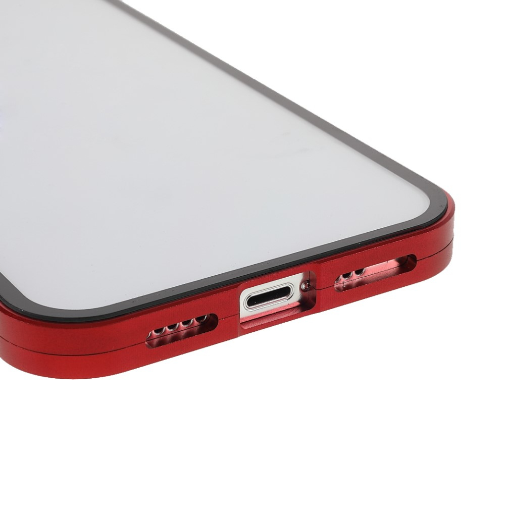 iPhone 13 Magnetische Alu Schutzhülle mit Panzer Glas Backcover   Displayschutz (Magnet-Technologie) - Rot
