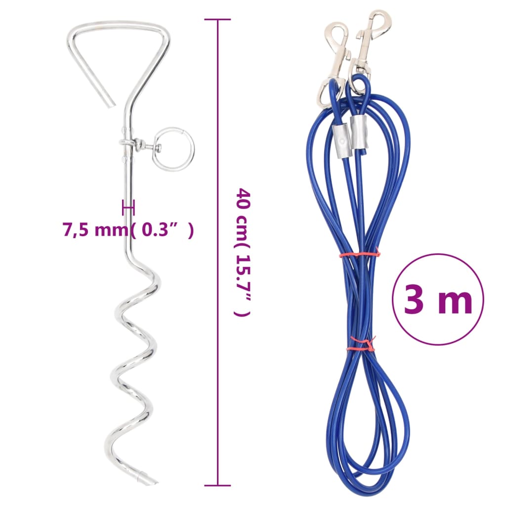 Guia para cães vidaXL com cabo e estaca para fixação no solo, 3m