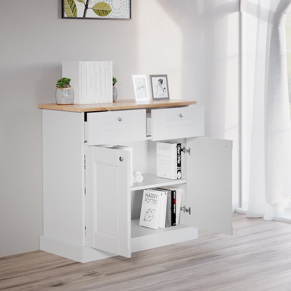 Vicco Kommode Mehrzweckschrank Wohnzimmermöbel Bergamo Weiß Eiche Wohnzimmer Schrank 83x84 cm Vintage Ablage Schublade Schranktür Wohnzimmermöbel