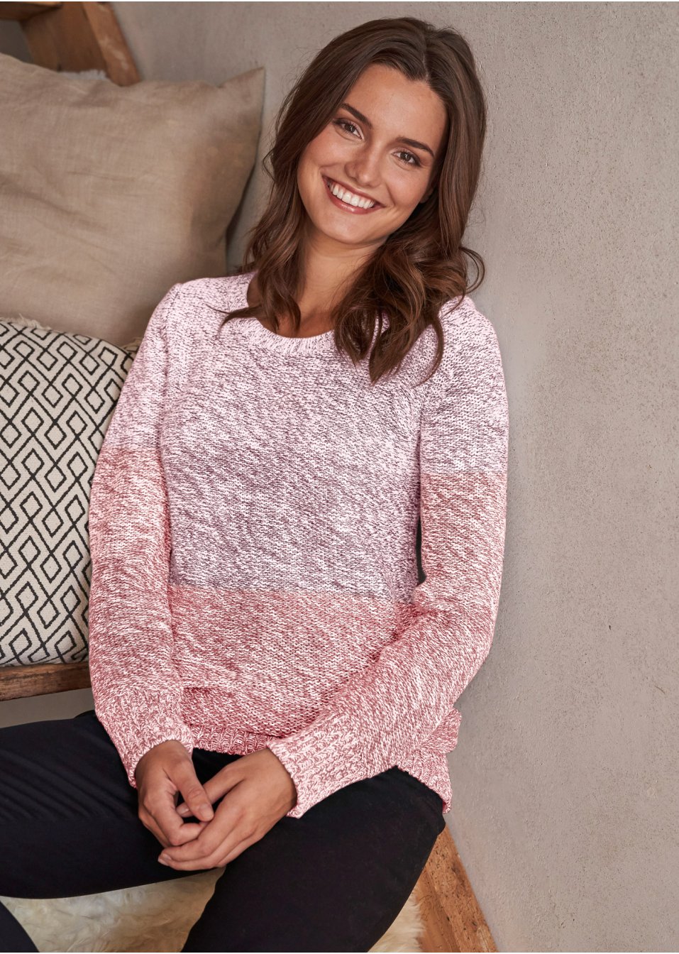 Pull col rond avec dégradé de couleur, manches longues