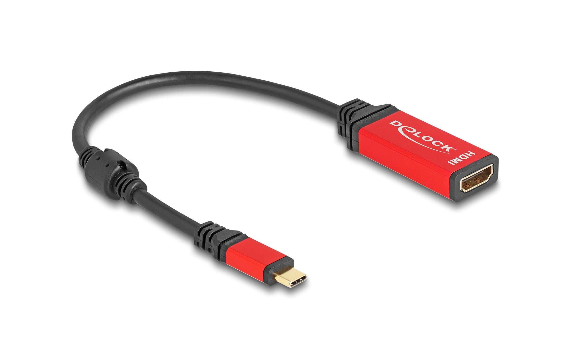 Verlängerungskabel 8K 60Hz USB Type-C - HDMI, 0.2 mDelock USB Type-C zu HDMI Adapter (DP Alt Mode) 8K 60 Hz mit HDR Funktion rot
