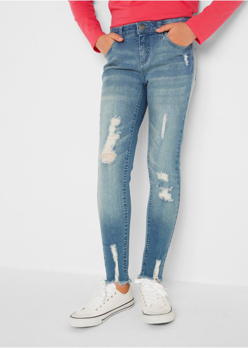 Jean skinny fille avec effet usé