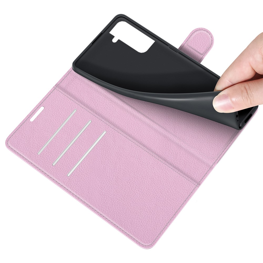 Samsung Galaxy S22 5G Leder Tasche Flip Cover Litchi Look - Rosa