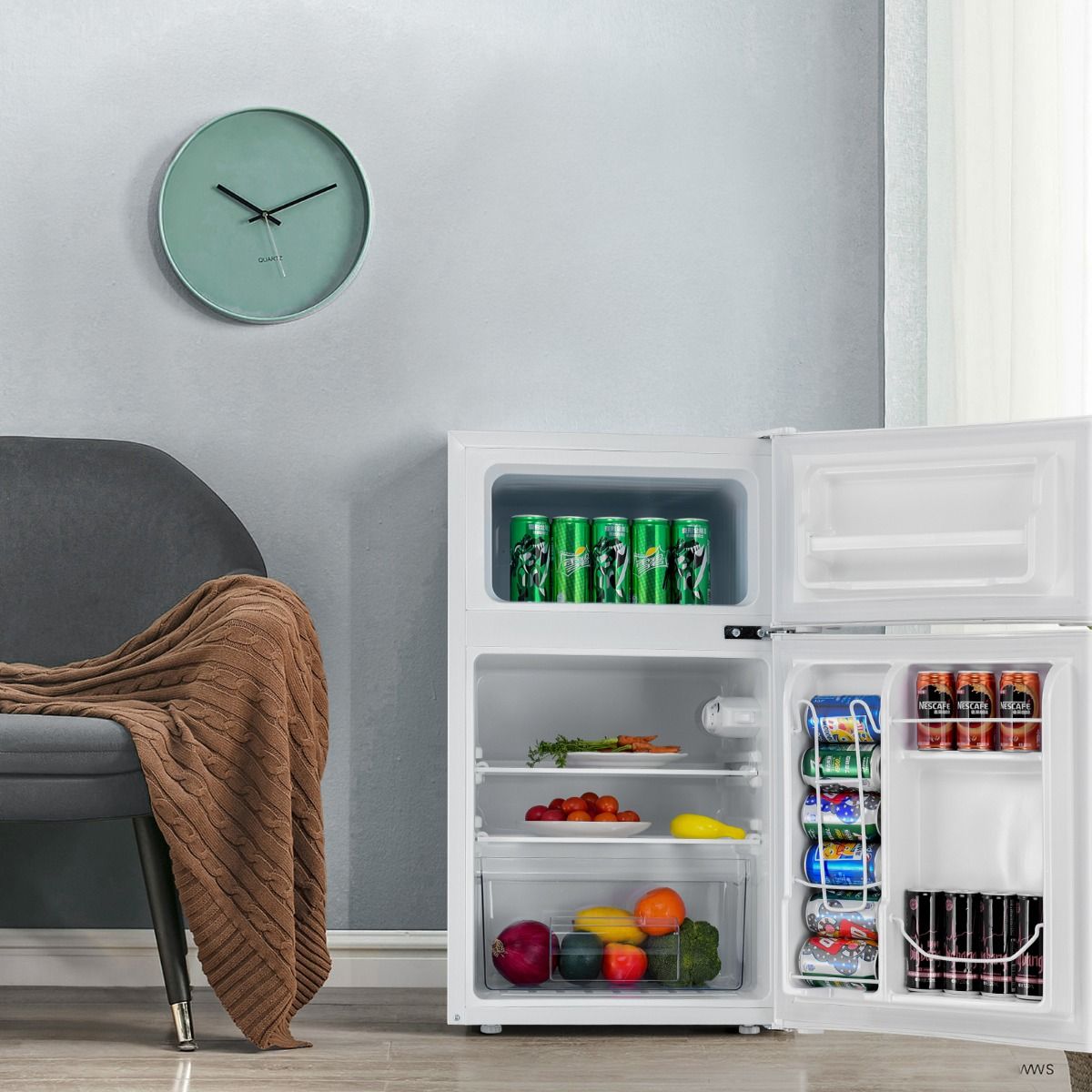 Réfrigérateur Compact Mini-réfrigérateur 90 L Congélateur Séparé avec Design à 2 Portes Fonctionnement Silencieux Blanc/Gris/Noir - Lidl-Manfred