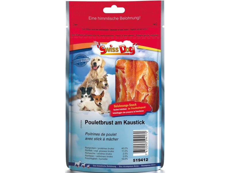 SwissDog Kausnack Pouletbrust am Kaustick, 300 g Kauartikel für Hunde