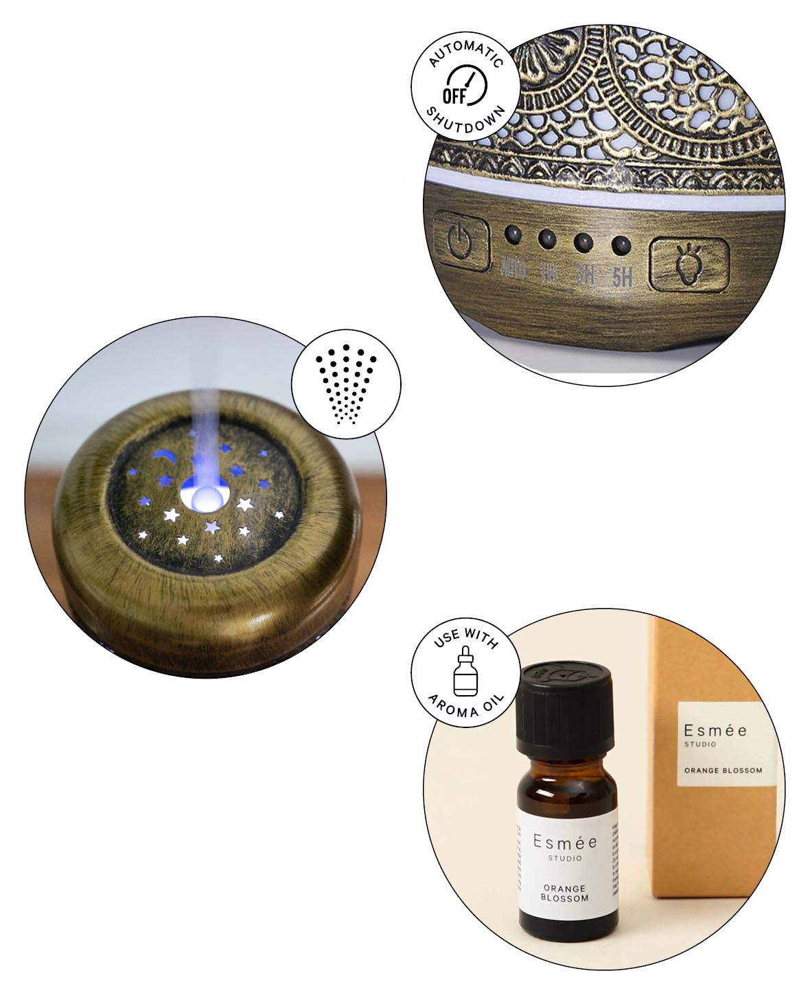 (200ml) Orientalischer Luftbefeuchter Aroma Öl Diffuser mit LED Beleuchtung - Bronze