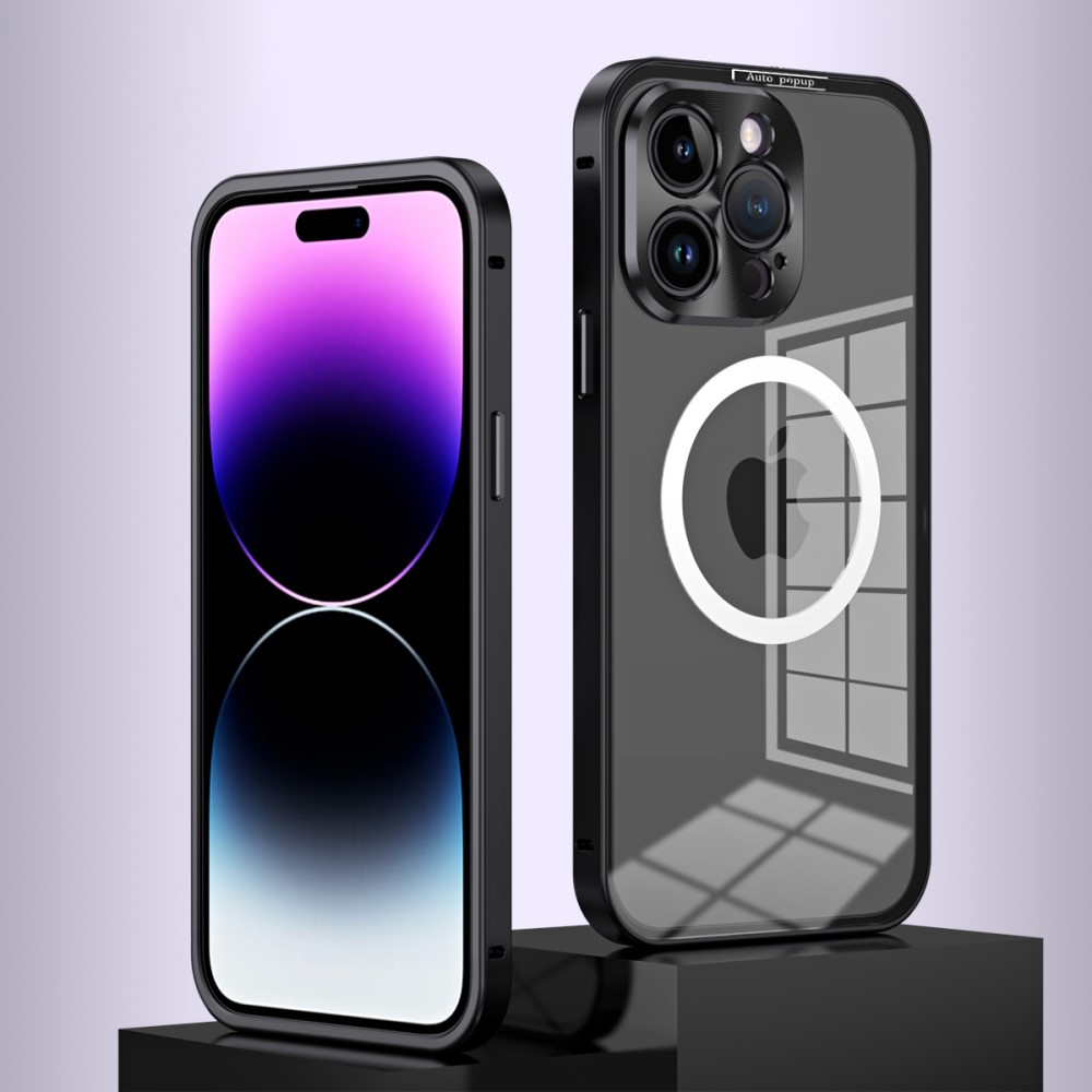iPhone 14 Pro MagSafe Alu Schutzhülle mit Panzer Glas Backcover   Kameraschutz - Schwarz