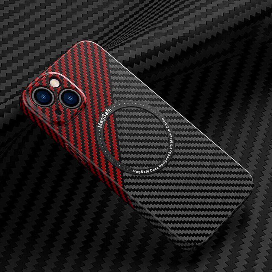 iPhone 13 MagSafe Hardcase Hülle im Carbon Look - Schwarz / Rot