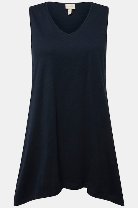 Longtop, Zipfelsaum, A-Linie, V-Ausschnitt, Biobaumwolle
