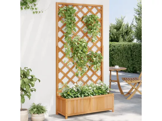 Jardinière avec treillis marron bois massif de sapin