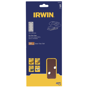 Irwin schuurvel 230 x 115 mm K100 zelfhechtend, met perforatie, 5 stuks.