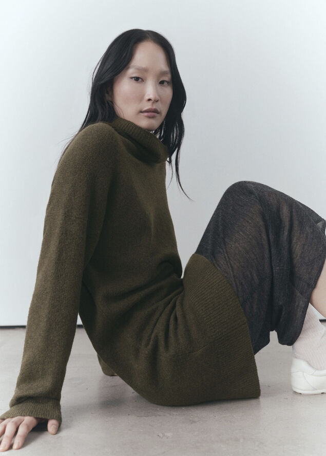 MANGO Short turtleneck knitted dress Beige - khaki