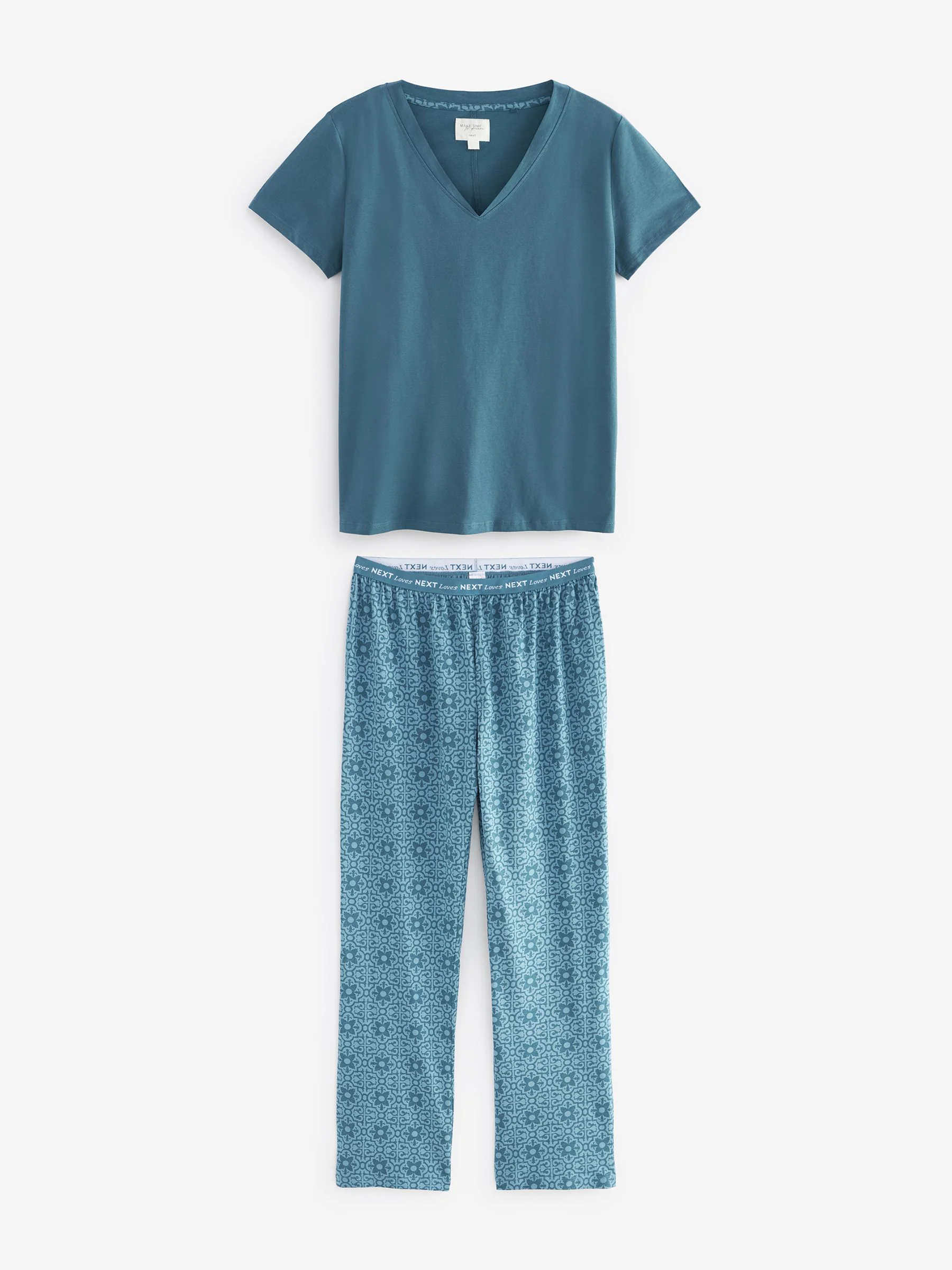 Chambray blauw met geometrische print - Pyjama met korte mouwen