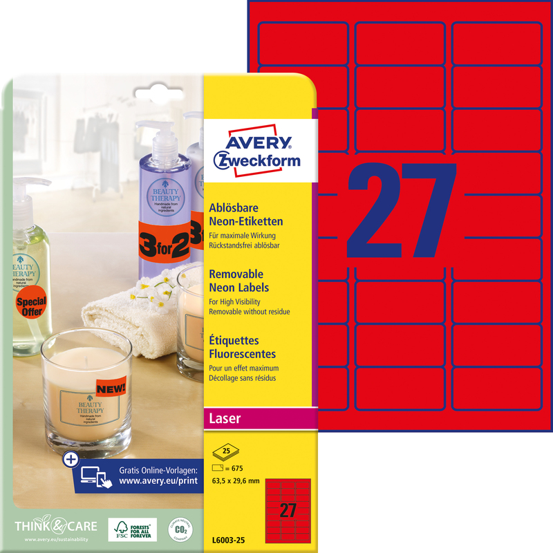 Avery Zweckform Etiketten wiederablösbar, L6003_25, 63.5 x 29.6 mm, 25 Blatt