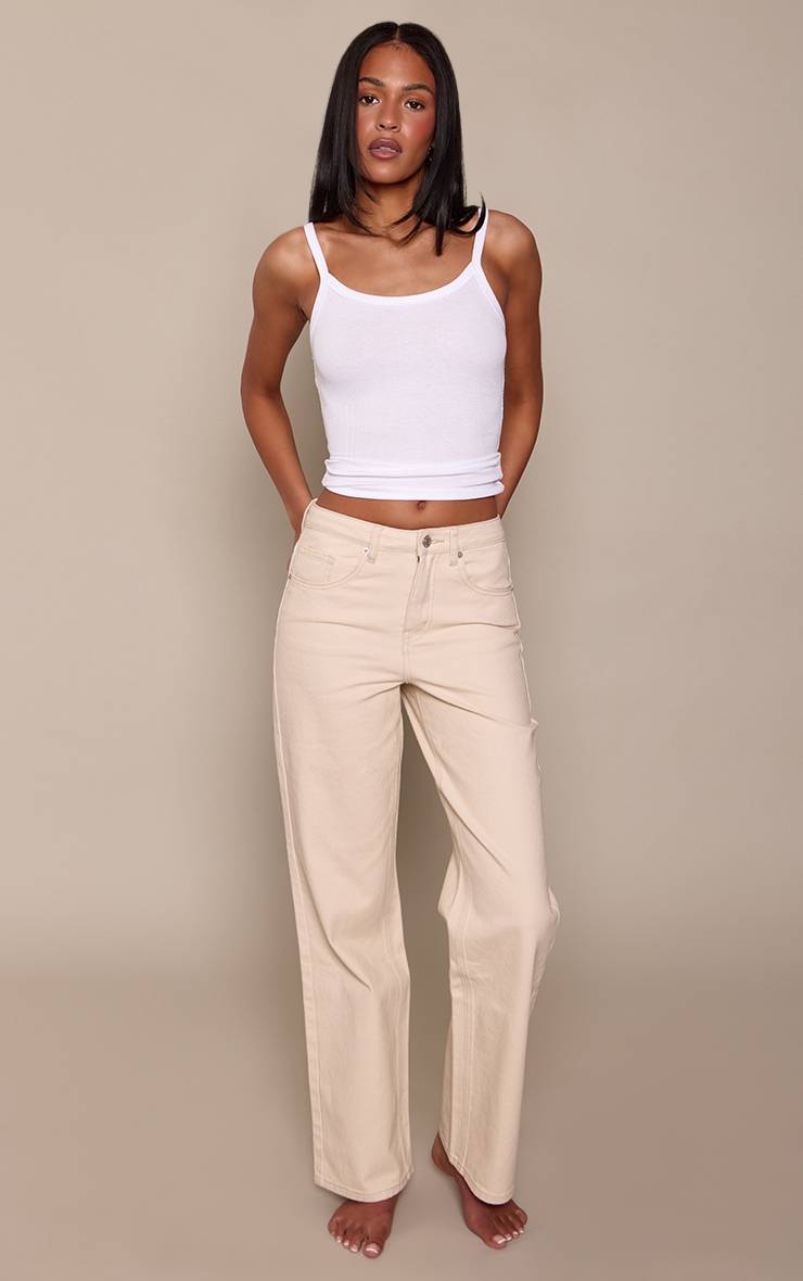 Ecru Jean Droit Taille Haute Stretch Pour Grandes Tailles